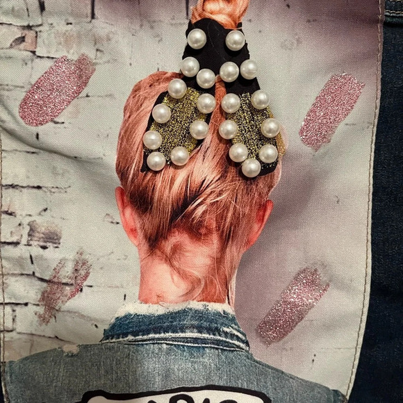 BEADED~VINTAGE~ JEAN JACKET~DIMENSIONAL~AWESOME~ MED - Picture 2 of 5